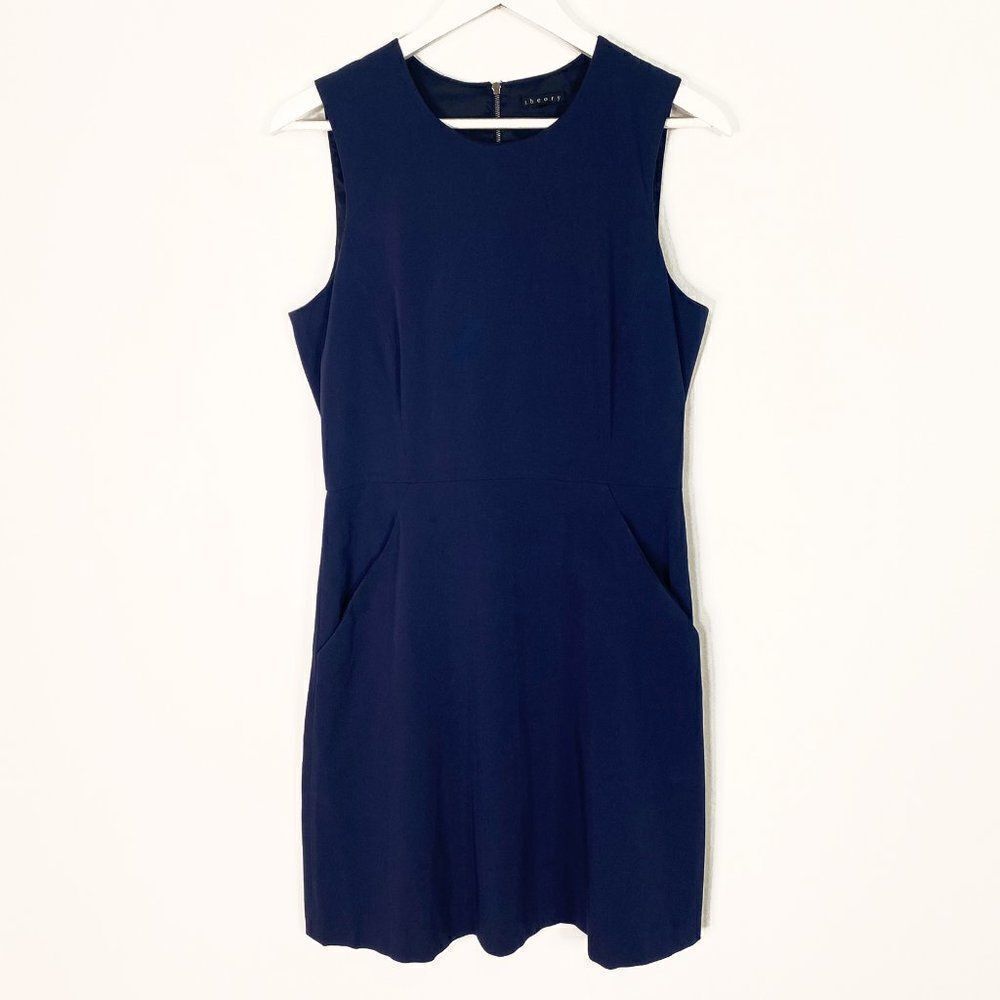 Theory Blue Sleeveless Sheath Dress with Pockets